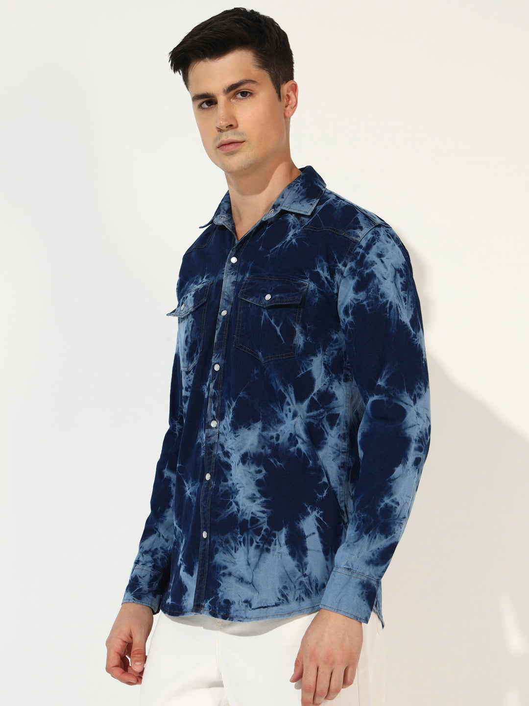 CLOUDBURST DARK BLUE DOUBLE POCKET DENIM SHIRT FOR MEN