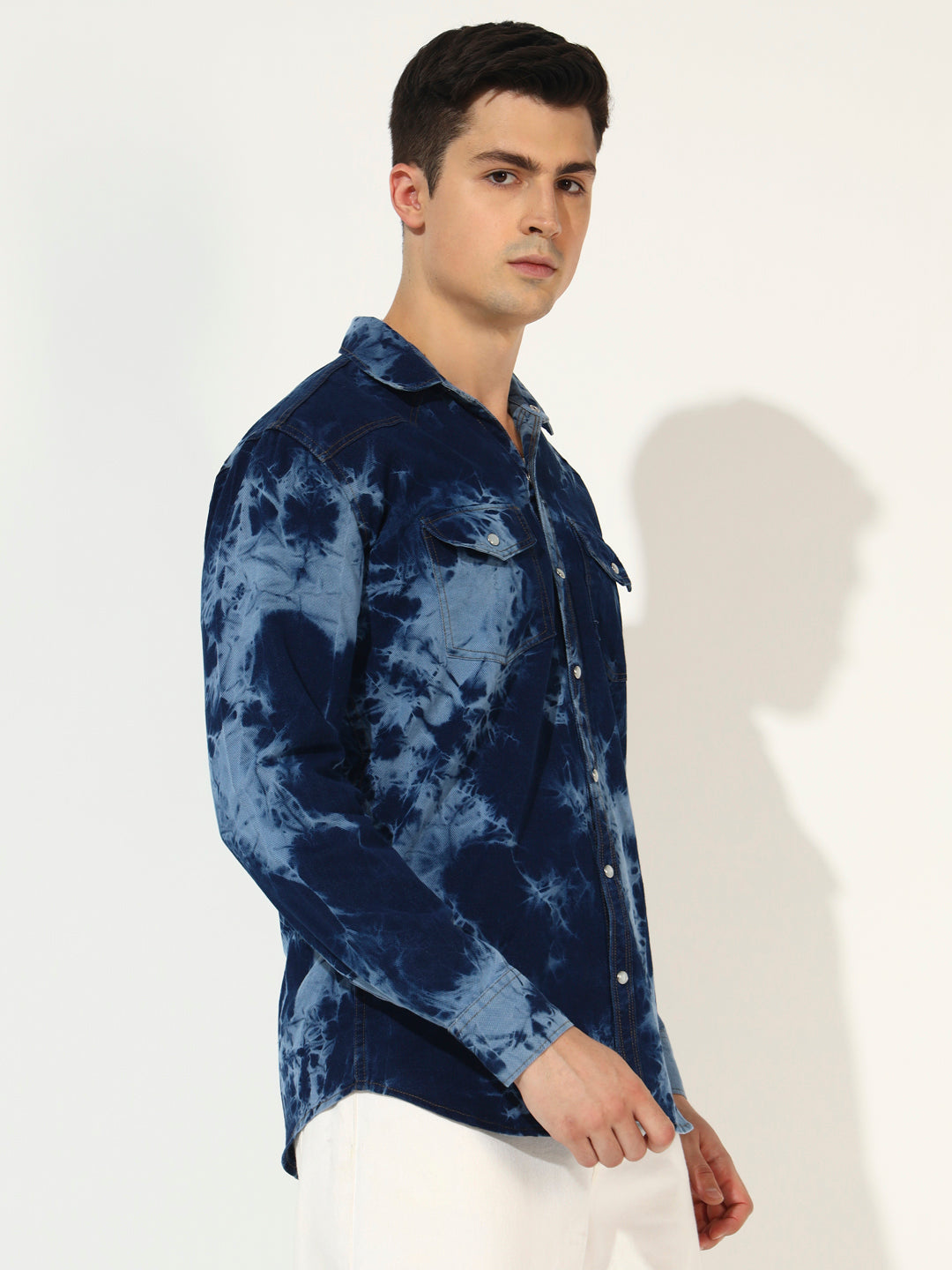 CLOUDBURST DARK BLUE DOUBLE POCKET DENIM SHIRT FOR MEN