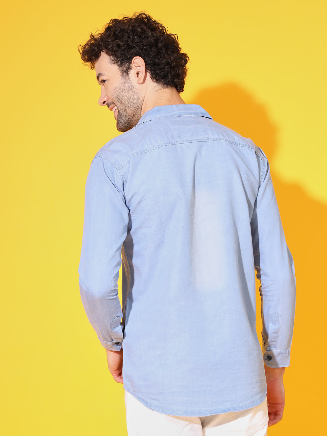 SINGLE POCKET LIGHT BLUE WASHED SILKY DENIM SHIRT