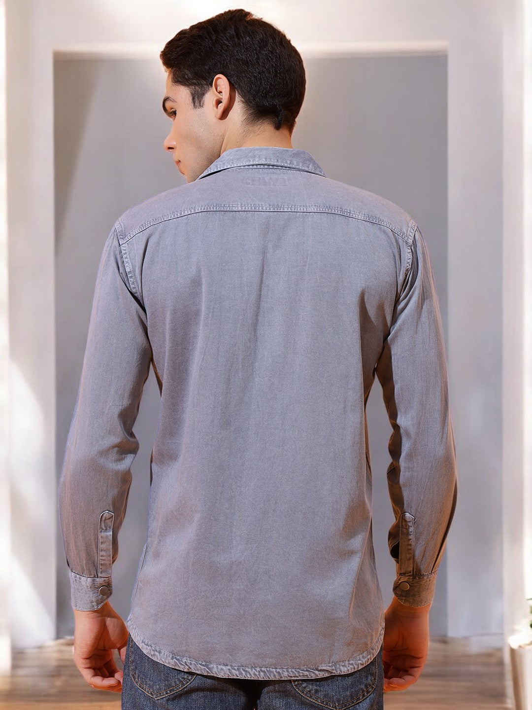 DOUBLE PATCH POCKET COTTON RFD GREY SHIRT