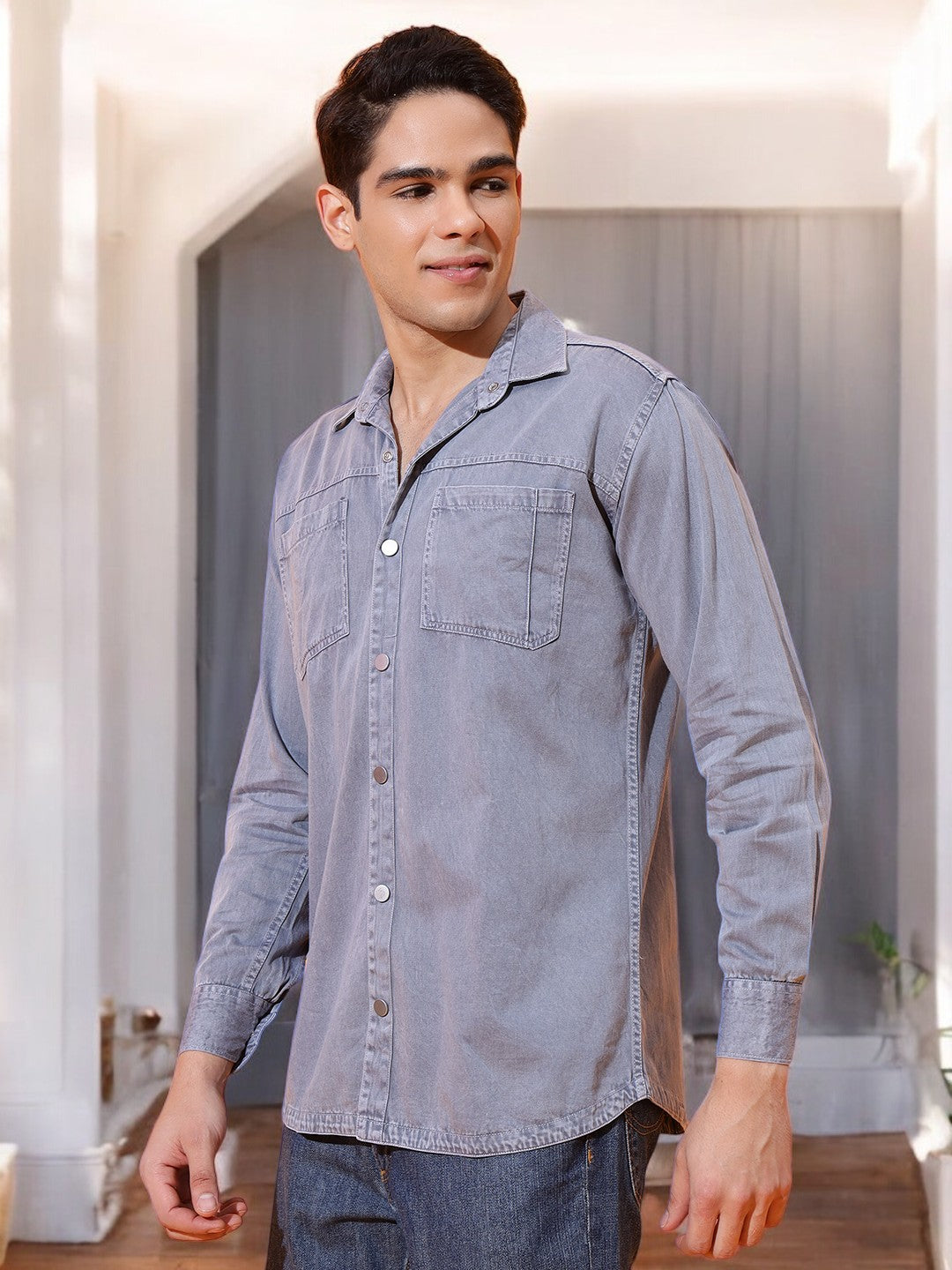 DOUBLE PATCH POCKET COTTON RFD GREY SHIRT