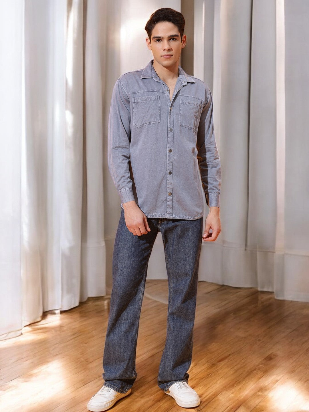 DOUBLE PATCH POCKET COTTON RFD GREY SHIRT