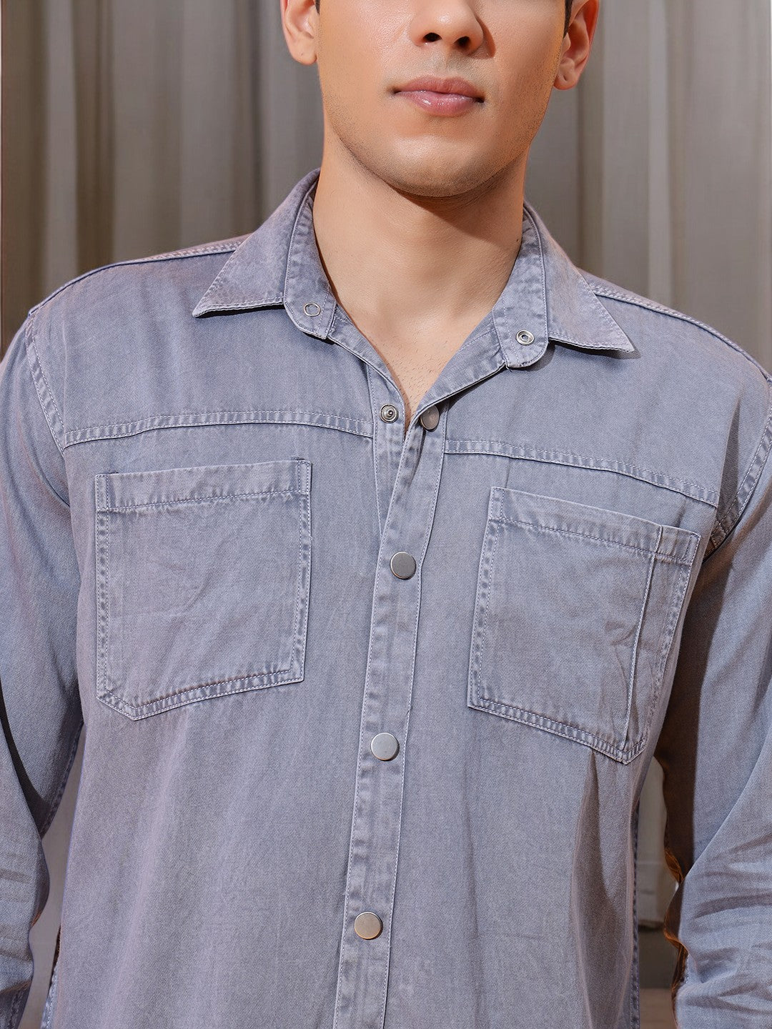 DOUBLE PATCH POCKET COTTON RFD GREY SHIRT