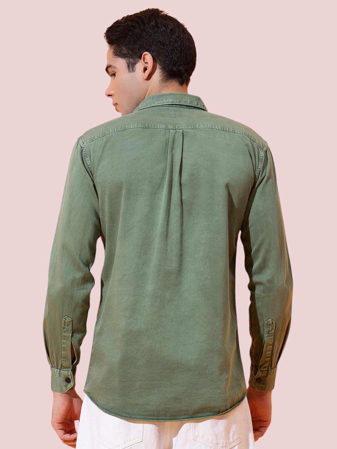DOUBLE POCKET CHEST PRINTED COTTON RFD GREEN SHIRT