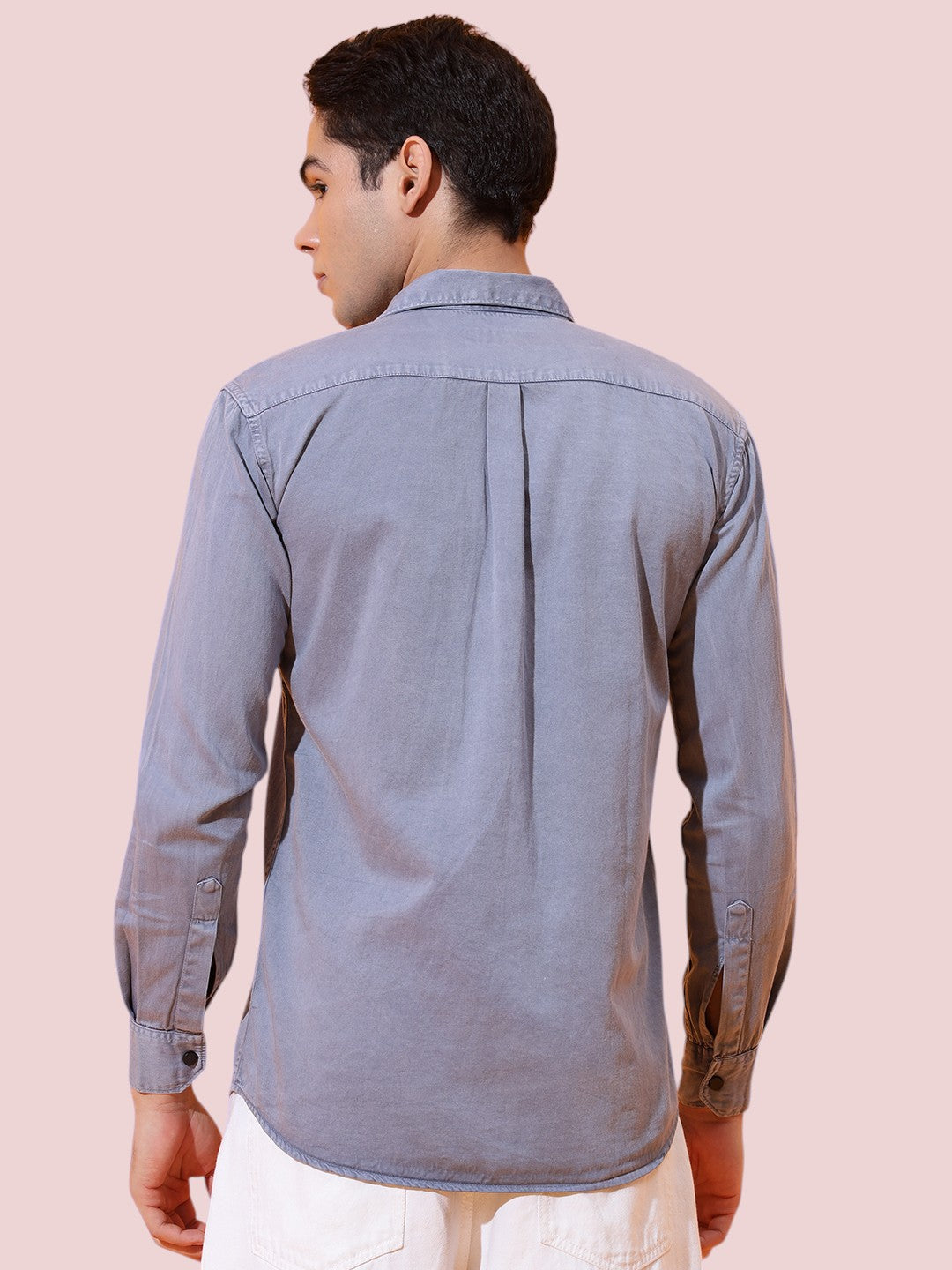 DOUBLE POCKET CHEST PRINTED COTTON RFD GREY SHIRT