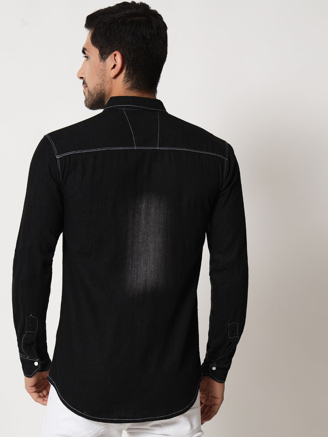 DOUBLE POCKET BLACK DENIM SHIRT