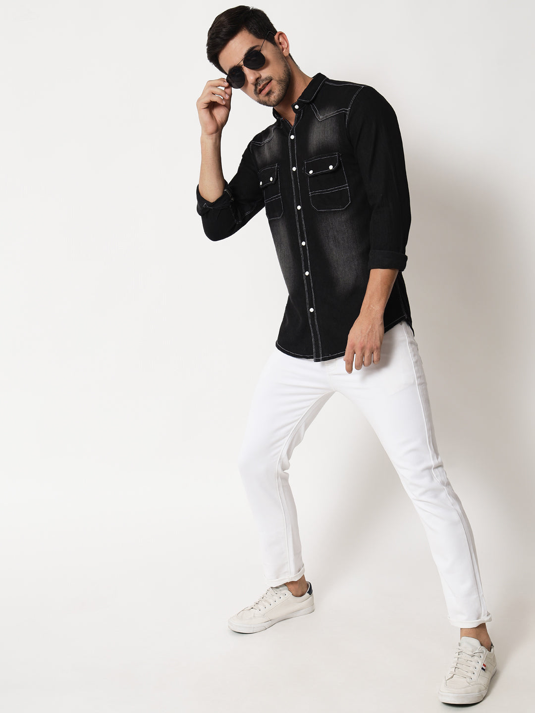 DOUBLE POCKET BLACK DENIM SHIRT