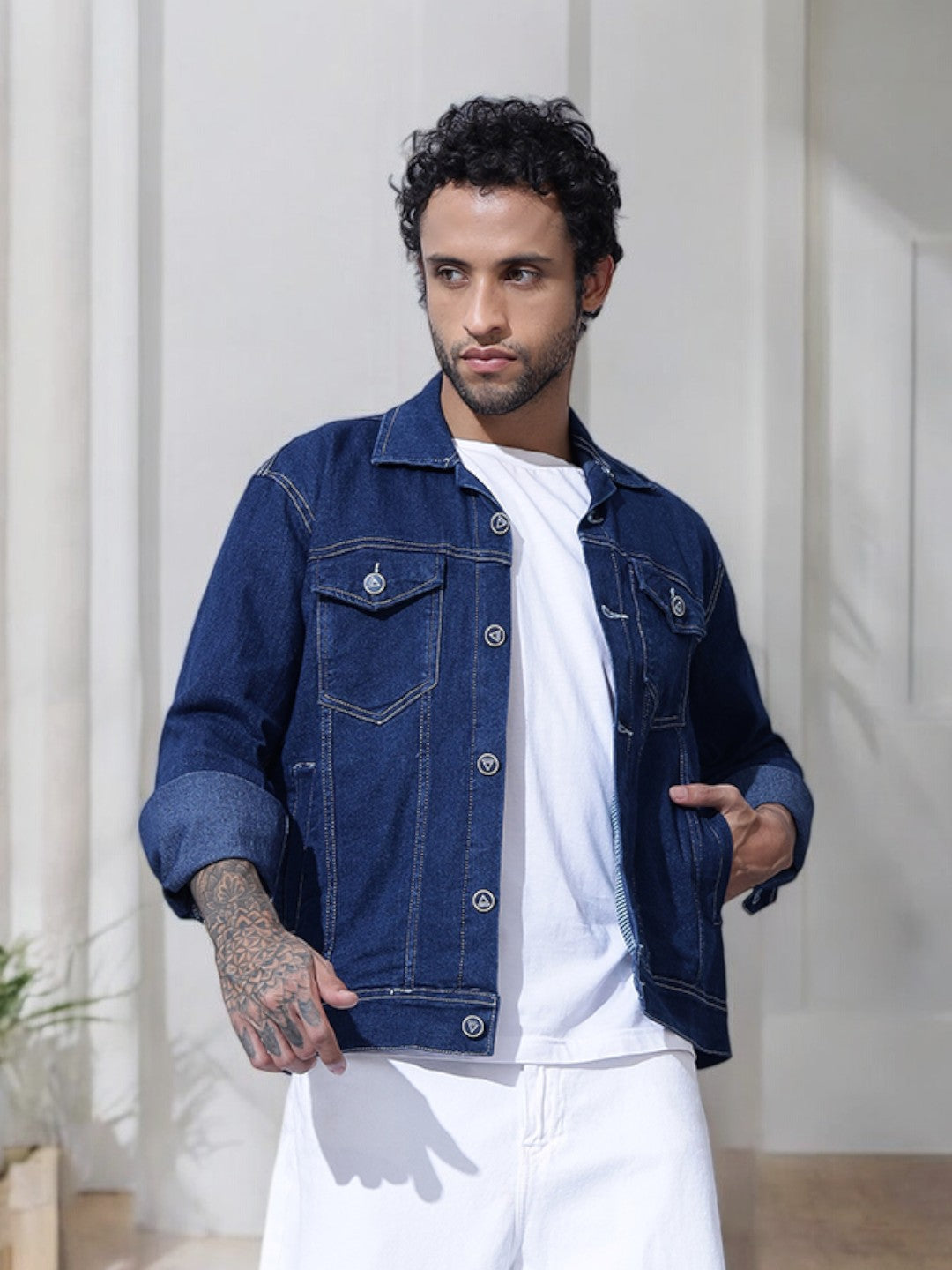 Indigo Double Pocket Blue Denim Jacket-Front Side
