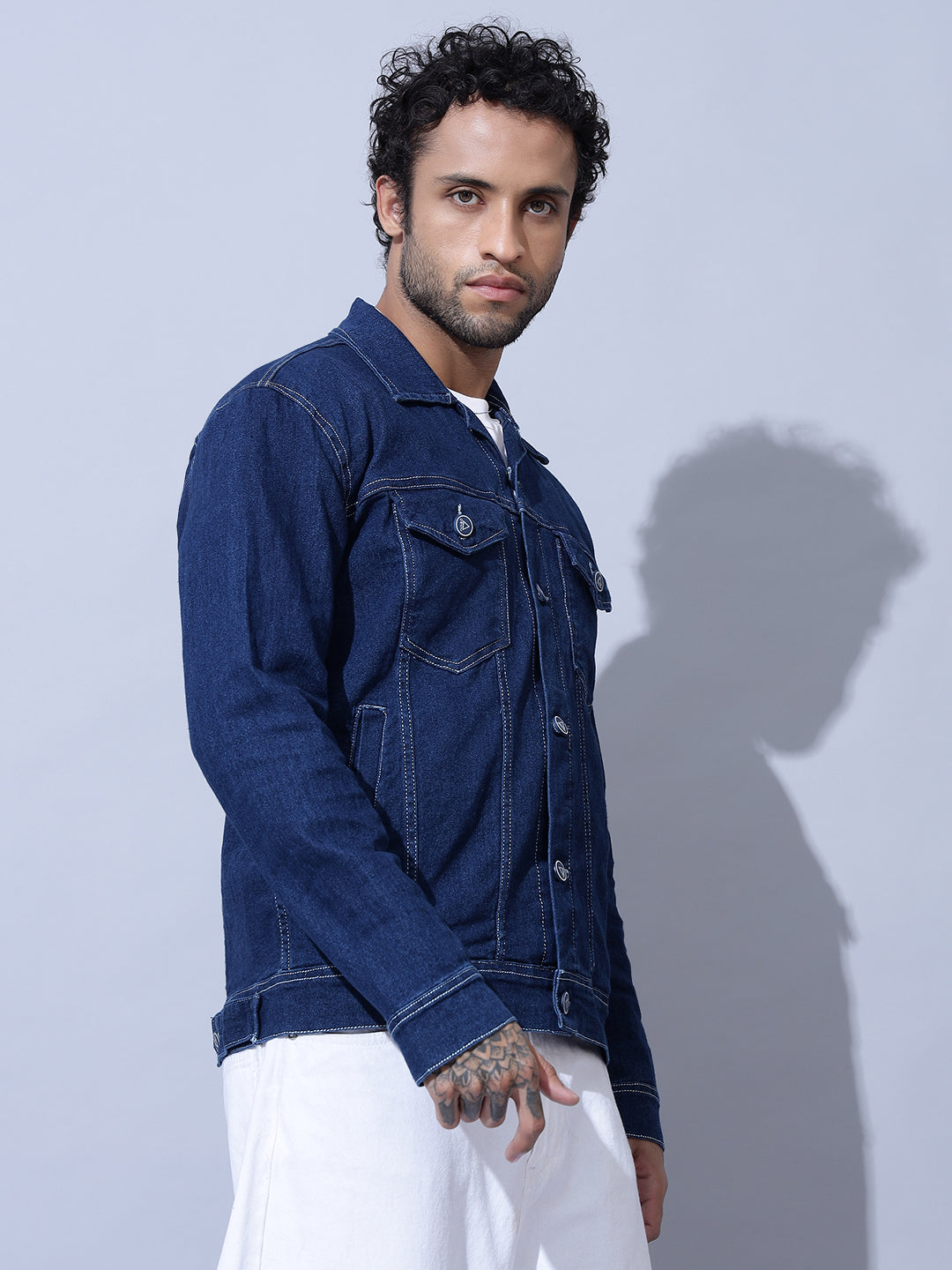 Indigo Double Pocket Blue Denim Jacket-Right Side