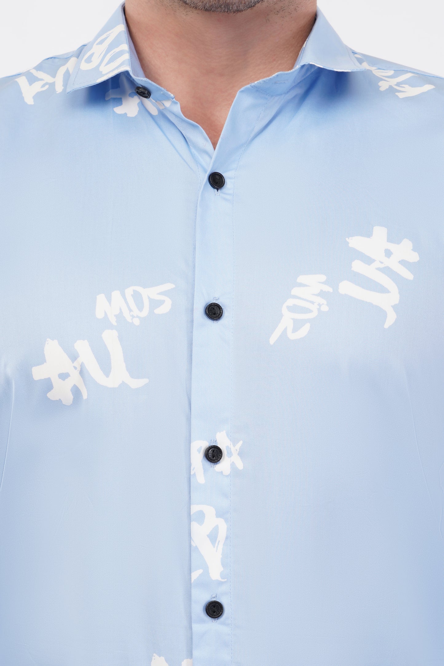 Alphabet Cotton French Sky Blue Digital Printed Shirt