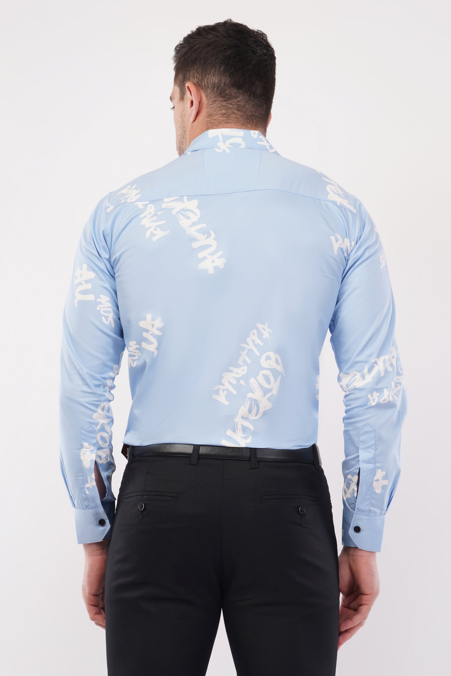 Alphabet Cotton French Sky Blue Digital Printed Shirt
