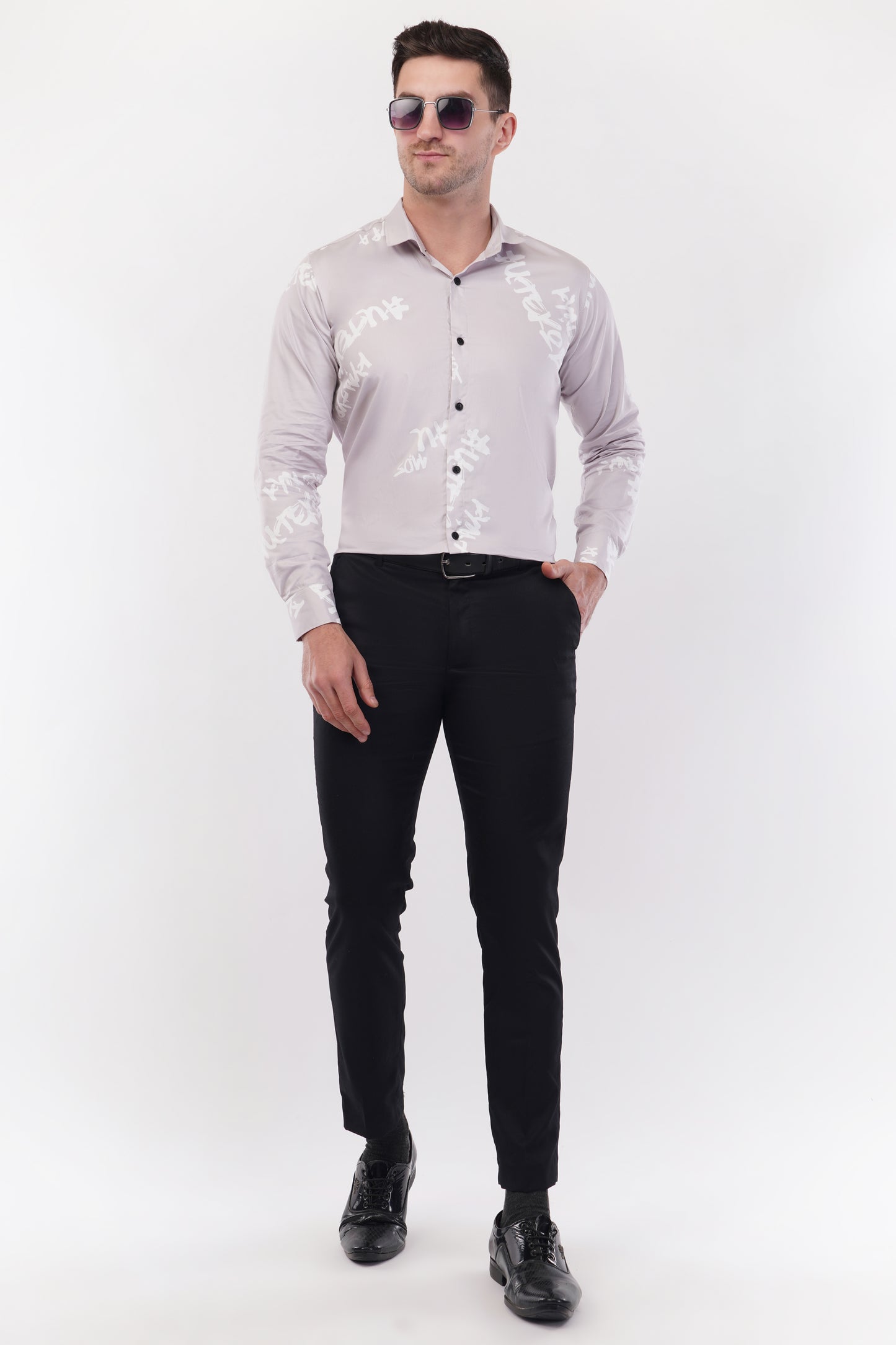 Alphabet Lavender Purple Cotton Digital Printed Shirt
