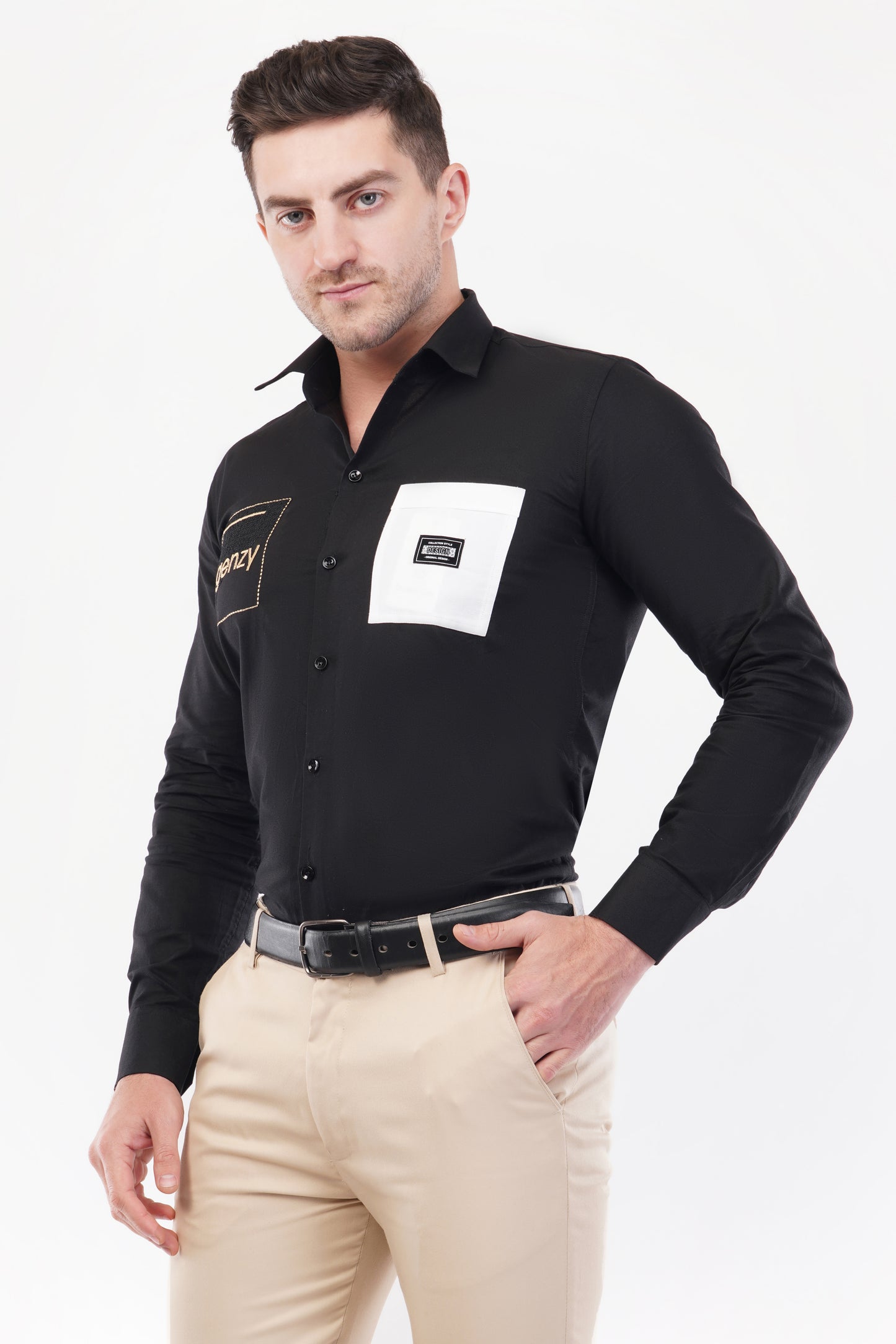 Chinese Black Genzy Embroidery Shirt
