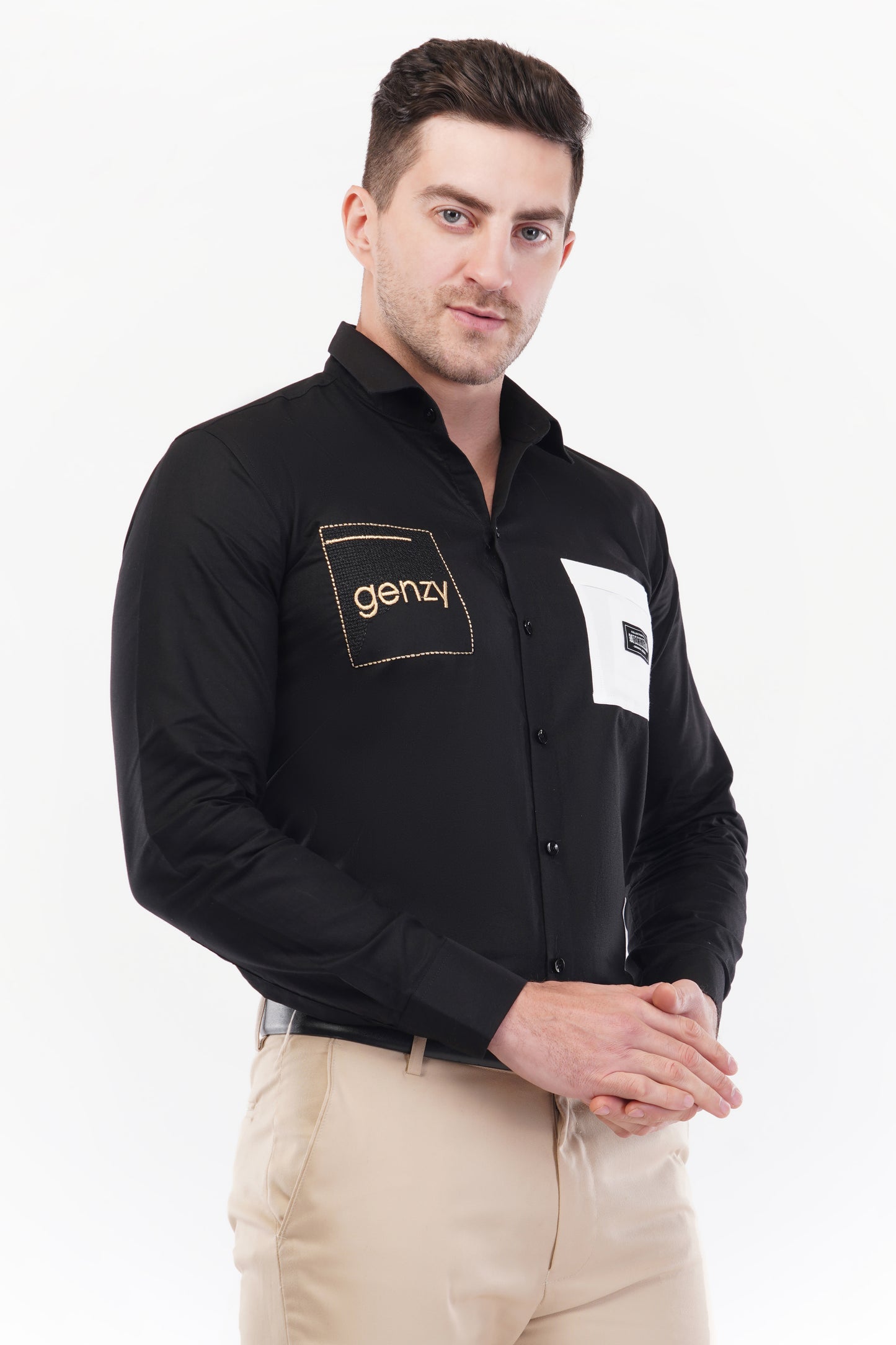 Chinese Black Genzy Embroidery Shirt