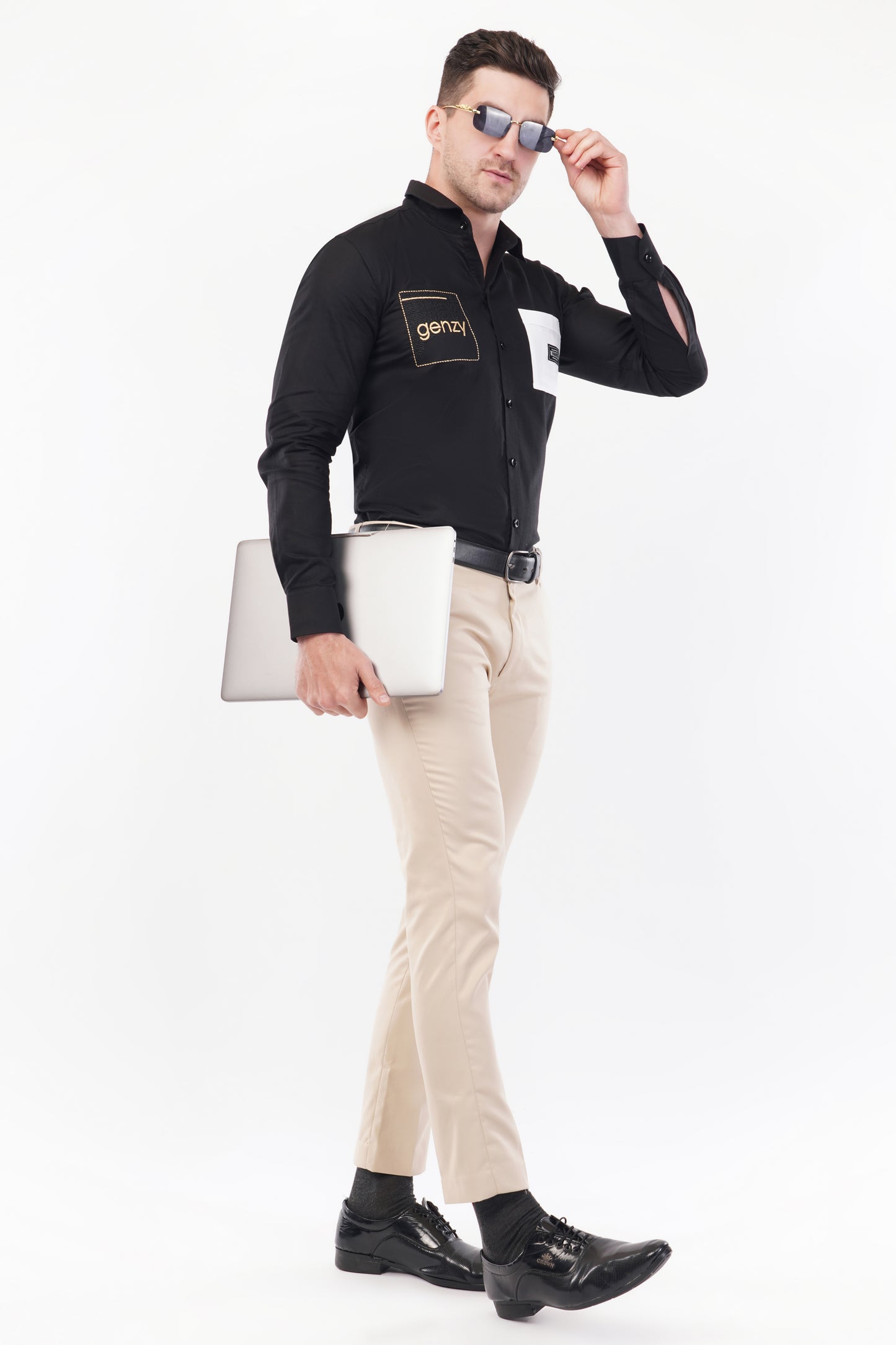 Chinese Black Genzy Embroidery Shirt