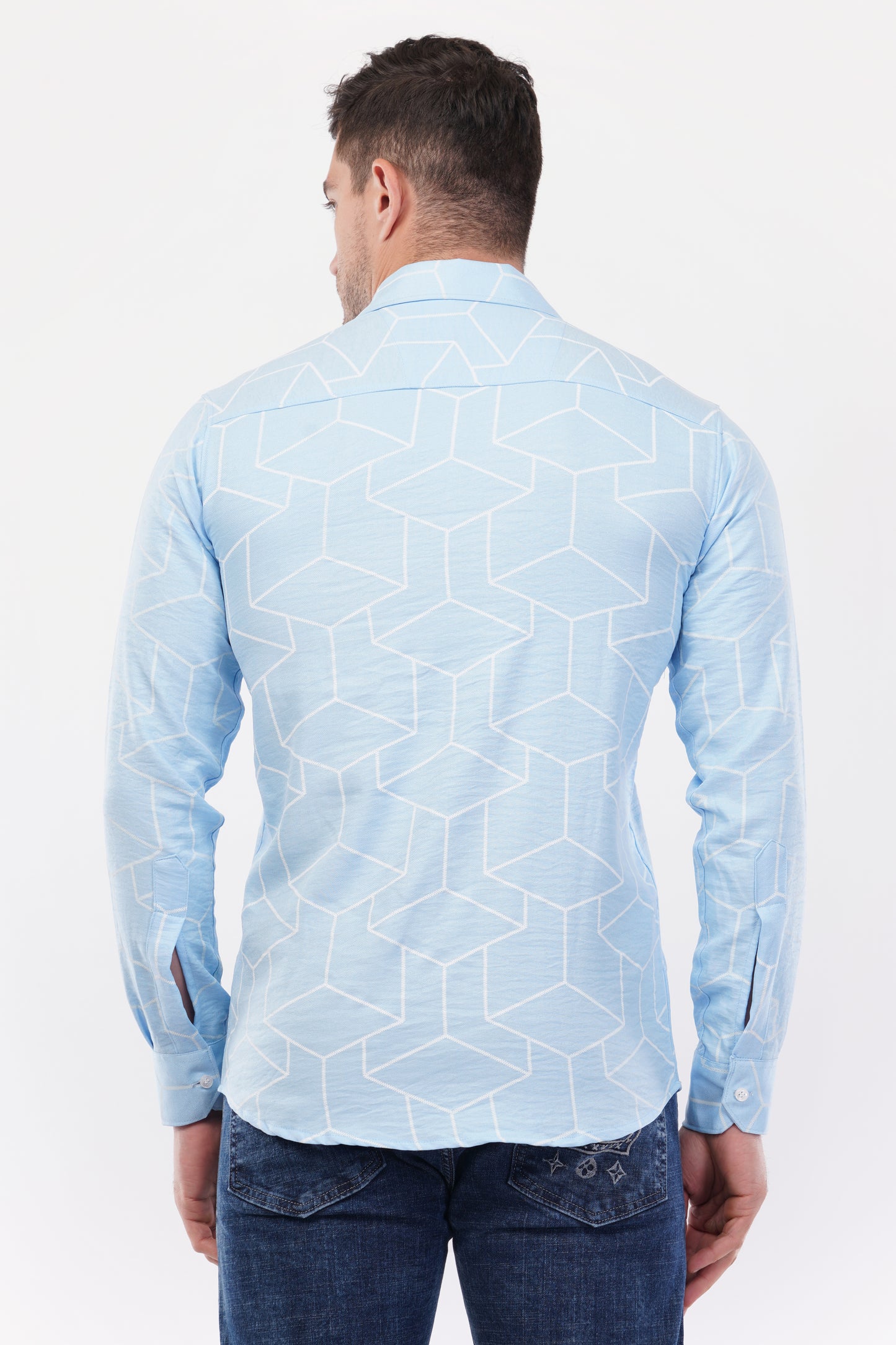 Columbia Blue Geometric Digital Printed Shirt