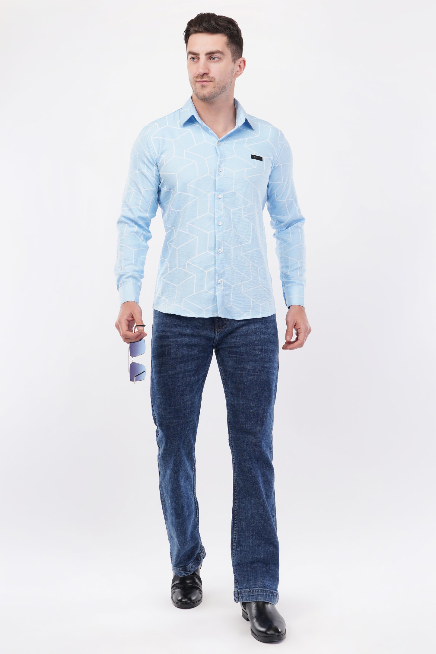 Columbia Blue Geometric Digital Printed Shirt