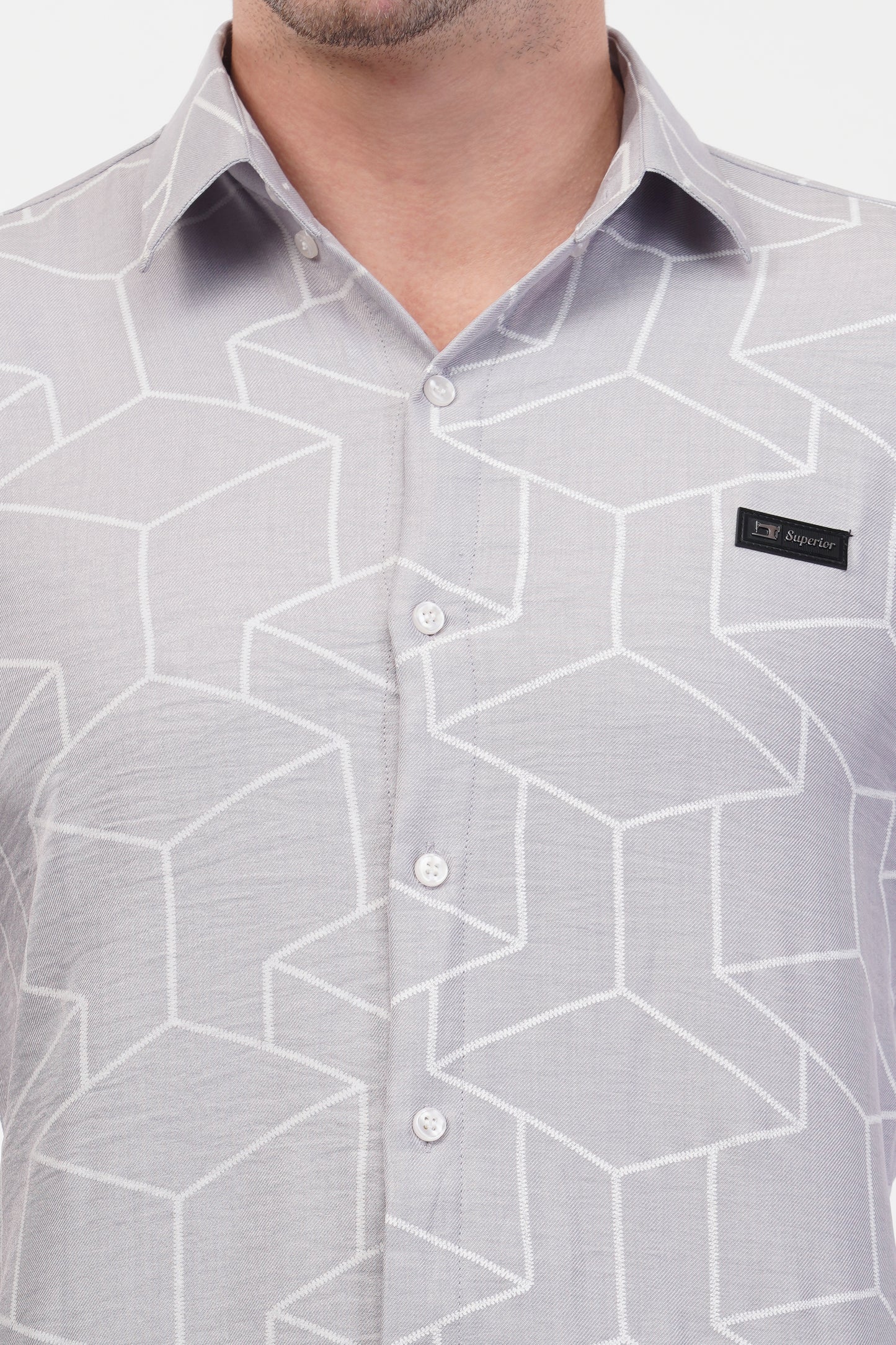 Chinese Silver Geometric Digital Printed Shirt