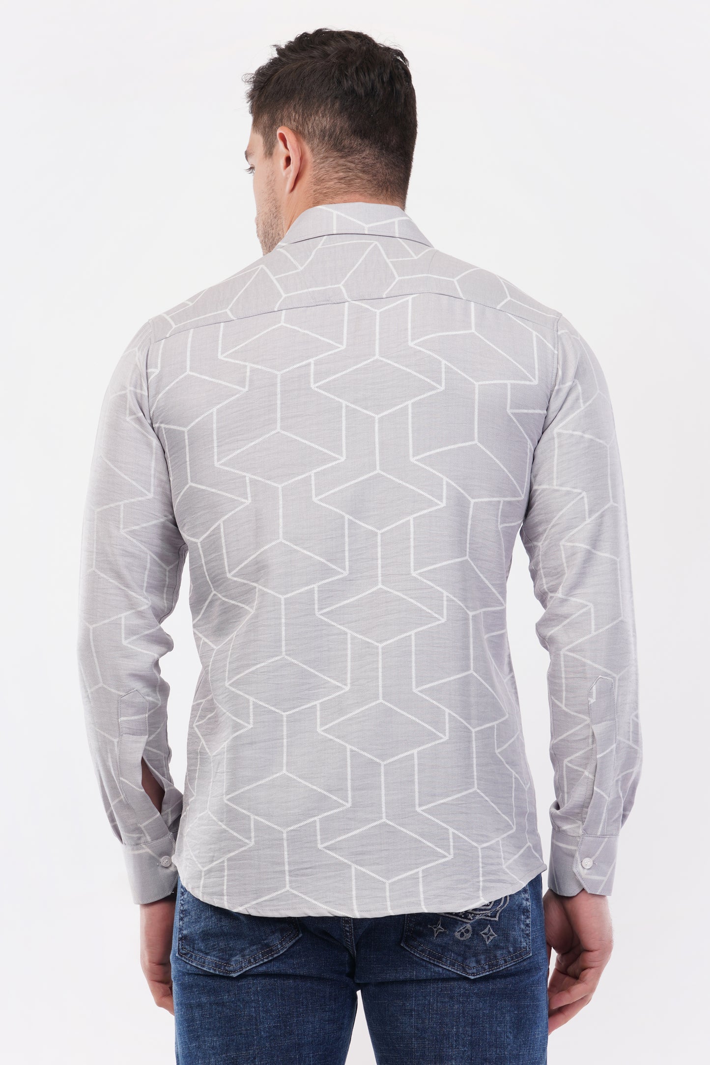 Chinese Silver Geometric Digital Printed Shirt