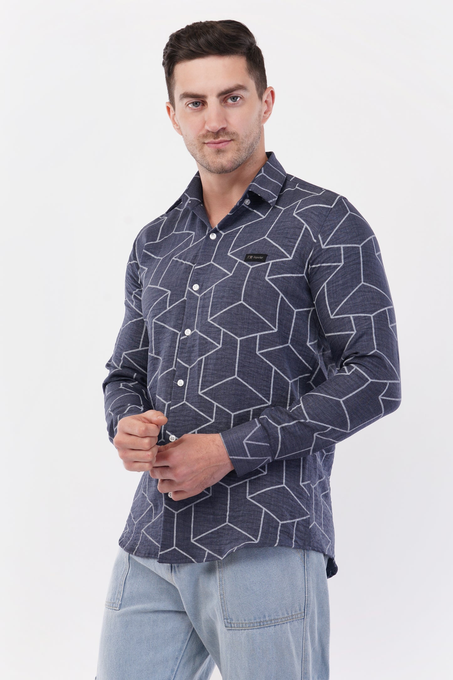 Mid Grey Geometric Digital Printed Shirt