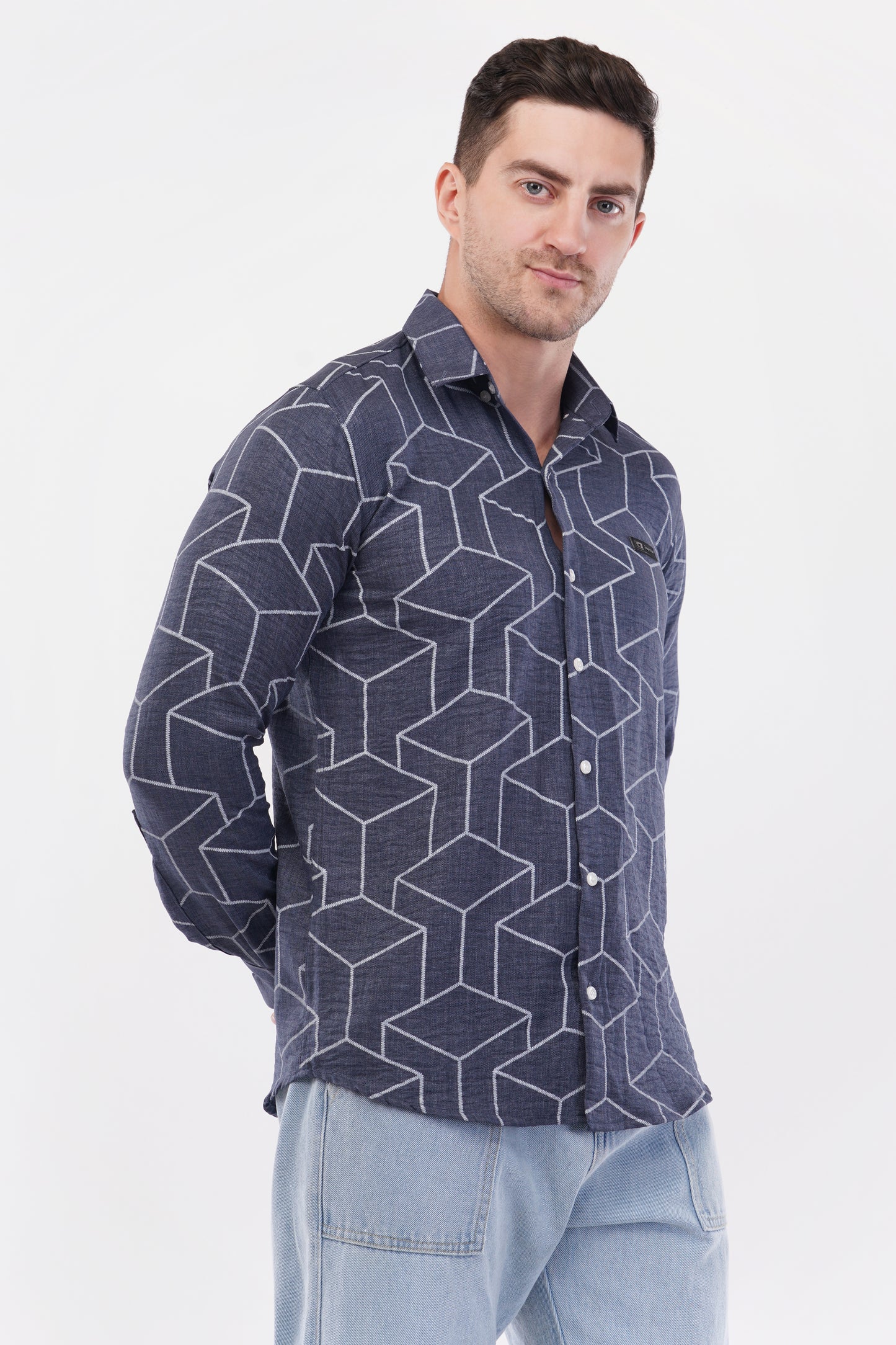 Mid Grey Geometric Digital Printed Shirt