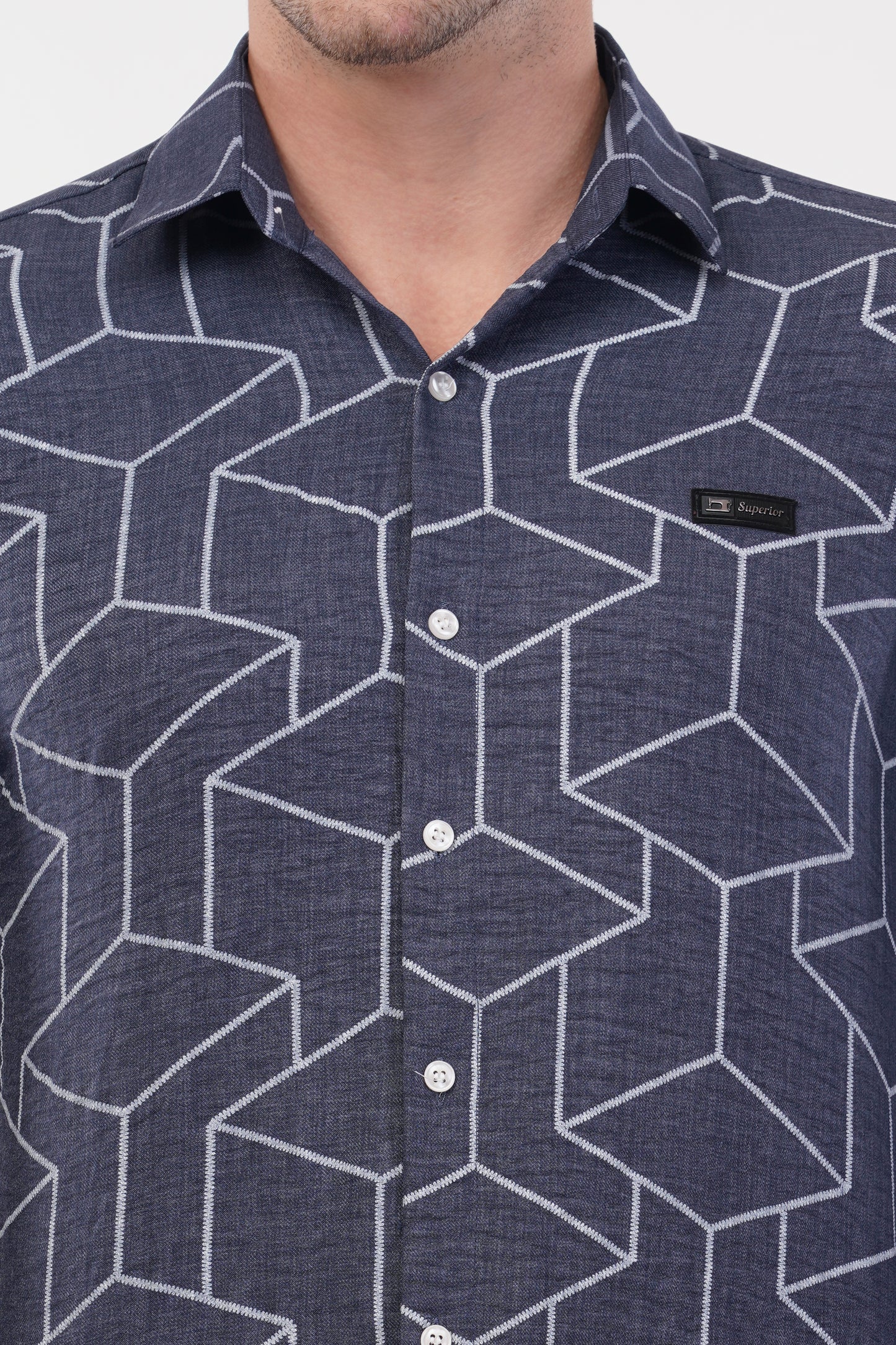 Mid Grey Geometric Digital Printed Shirt