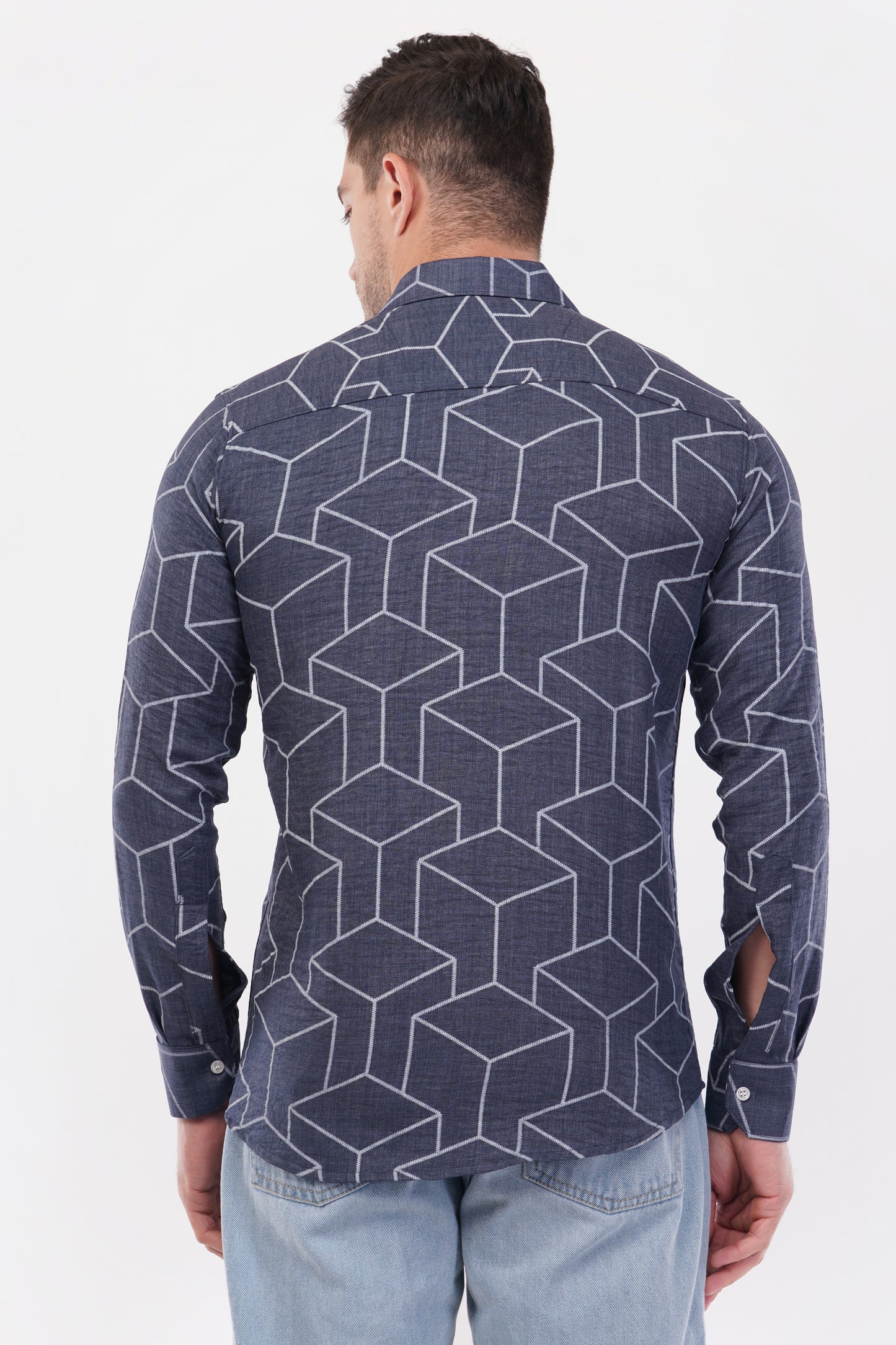 Mid Grey Geometric Digital Printed Shirt