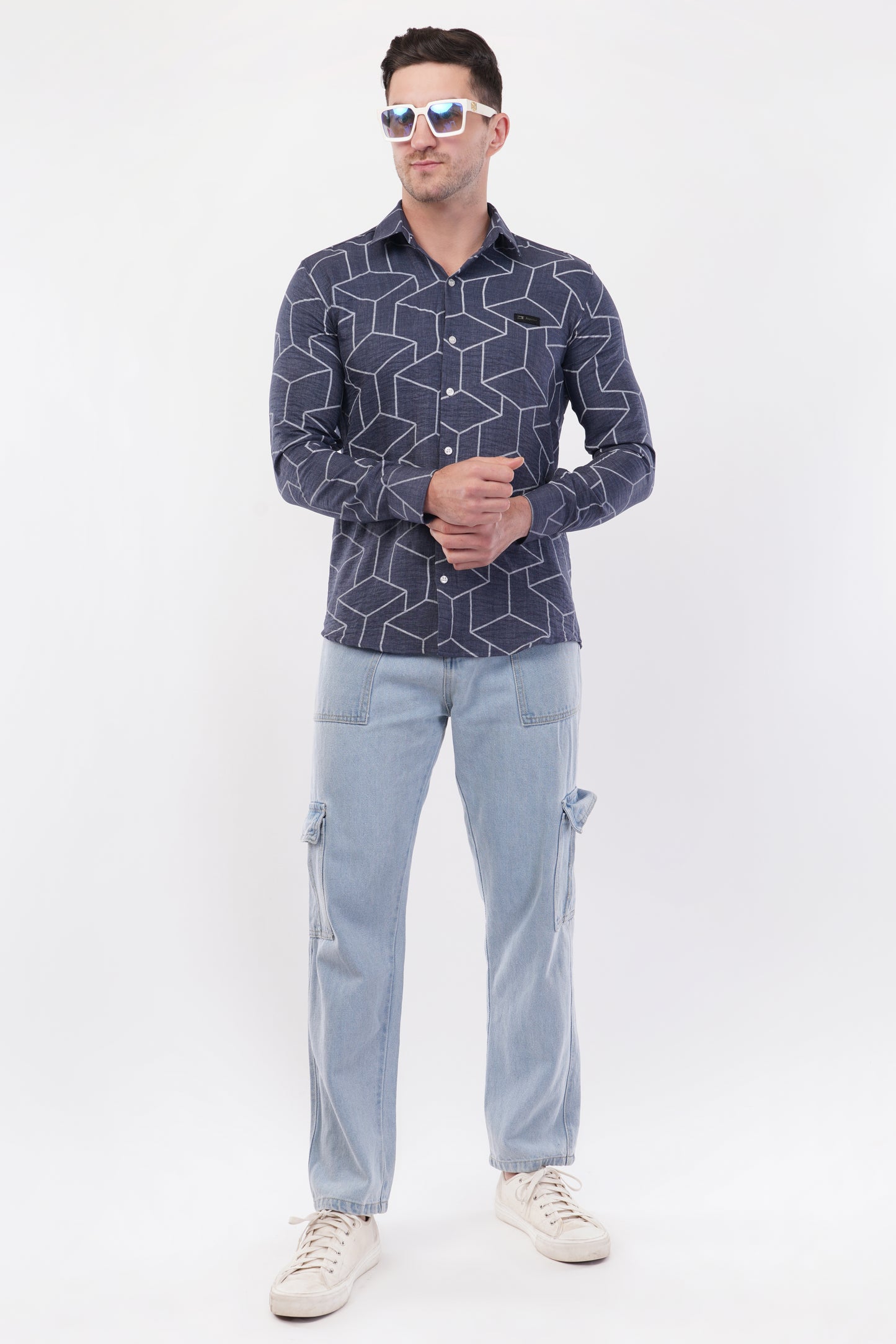 Mid Grey Geometric Digital Printed Shirt
