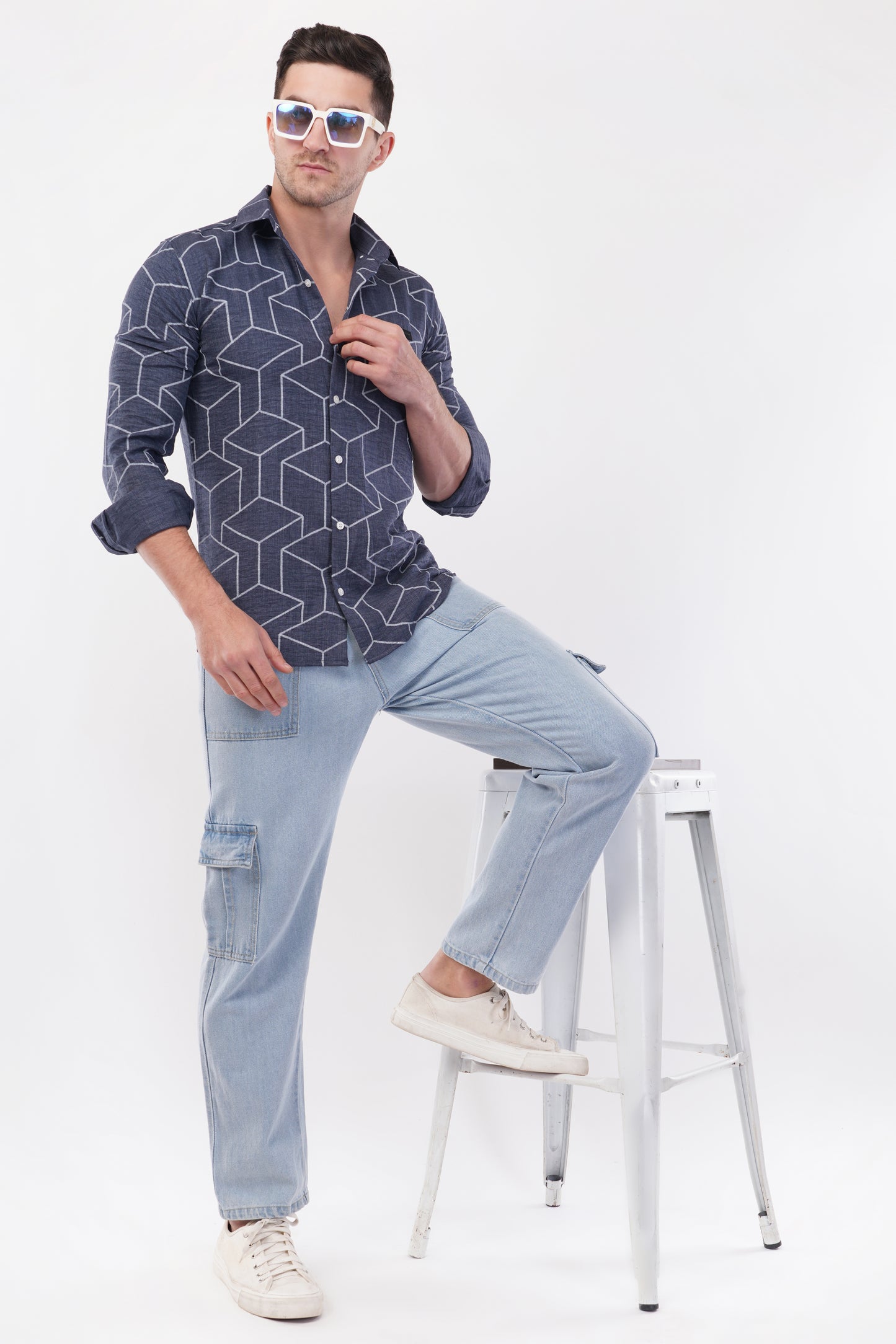 Mid Grey Geometric Digital Printed Shirt