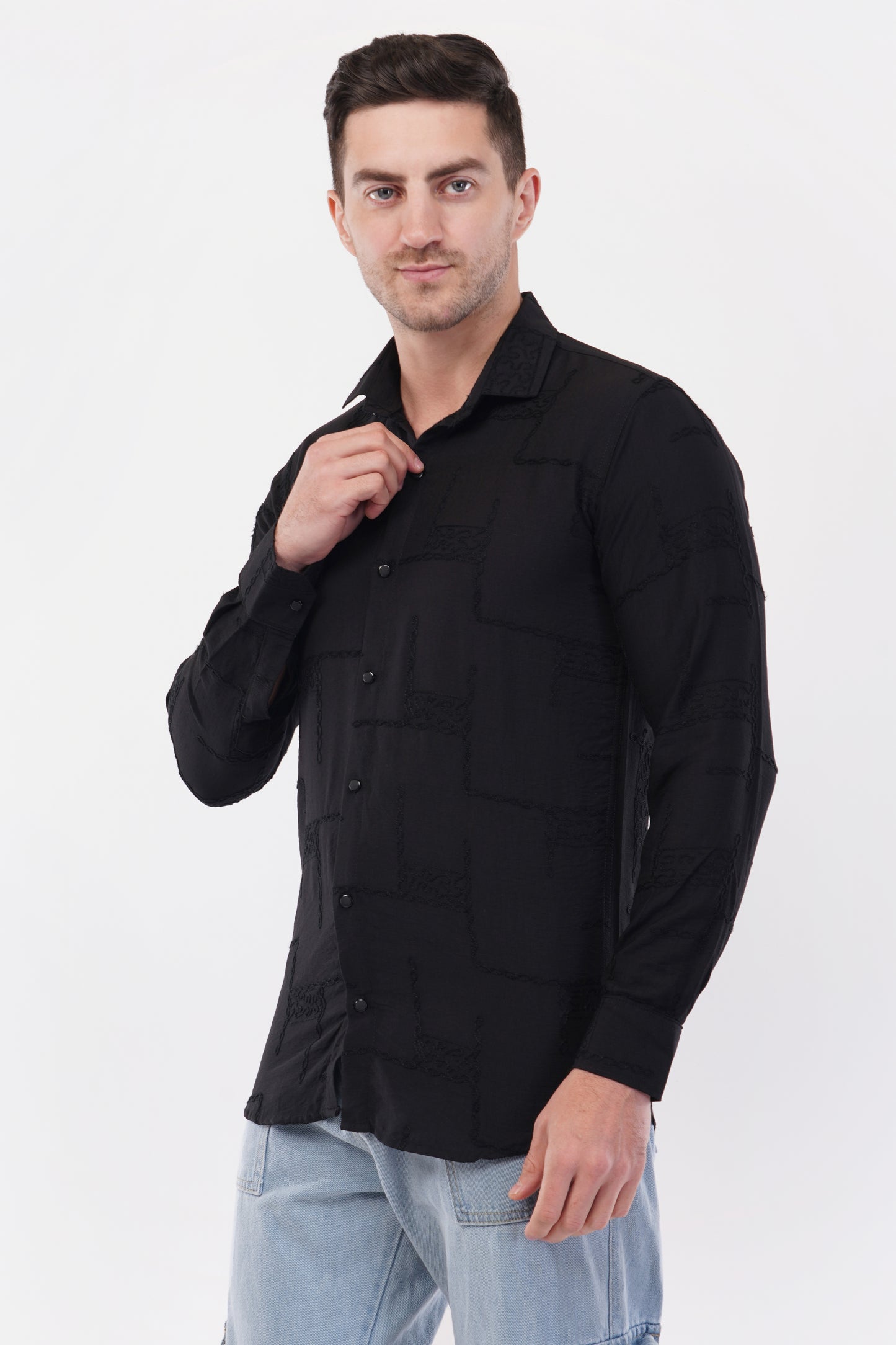 Aswad Black Embroidery Shirt