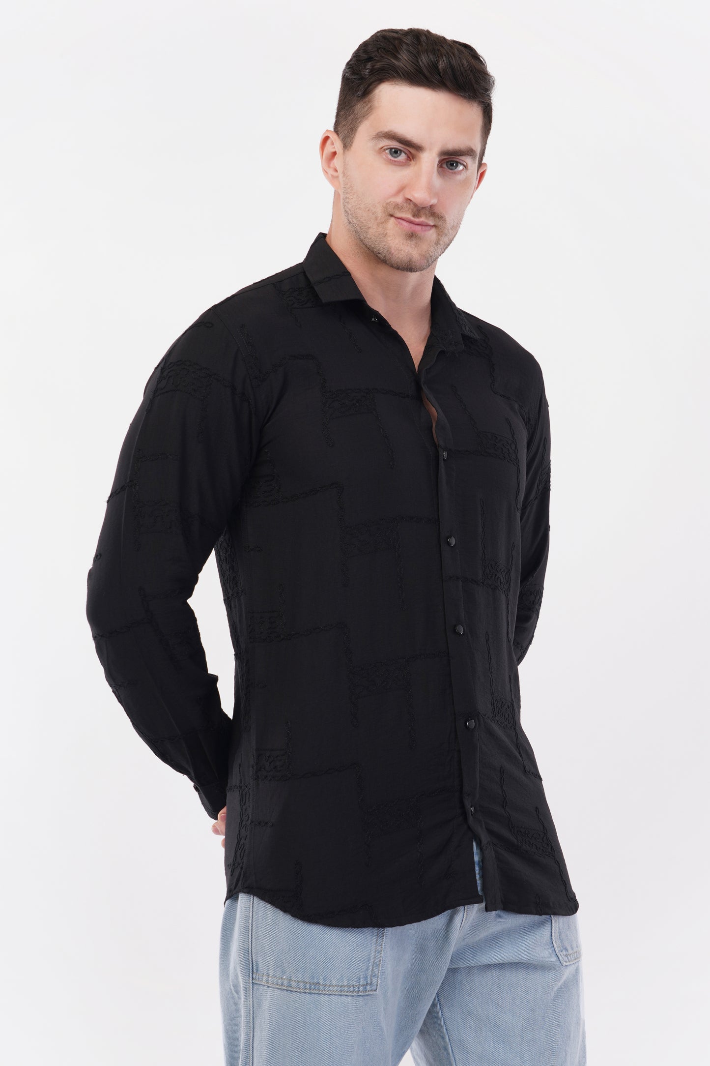 Aswad Black Embroidery Shirt
