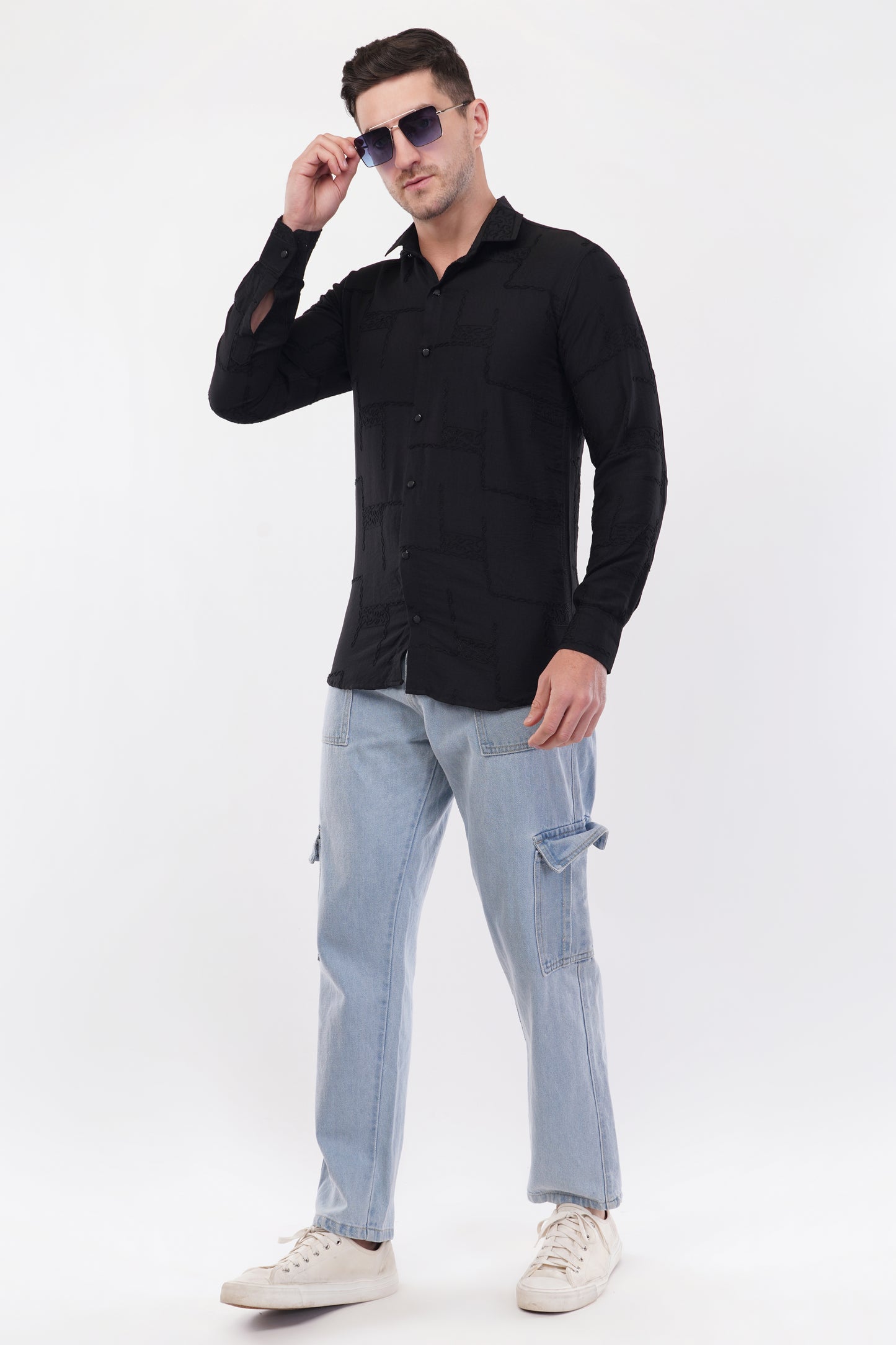 Aswad Black Embroidery Shirt