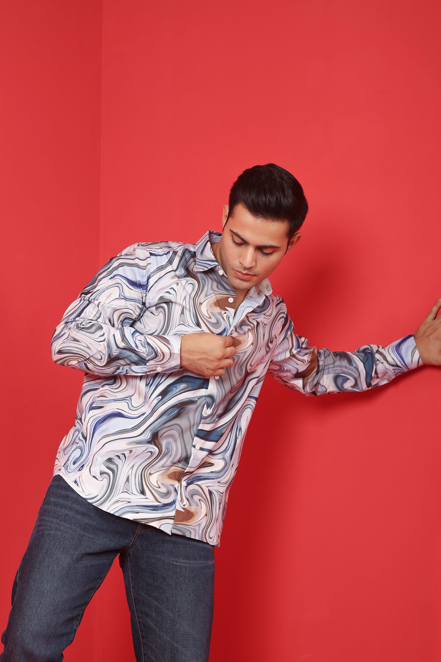 Men's Grey Iridium Print Cotton Casual shirt