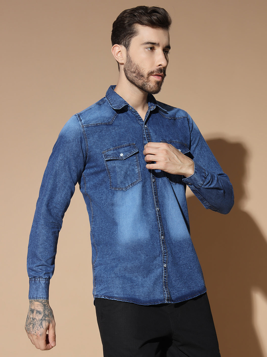 DOUBLE POCKET BLUE DENIM SHIRT