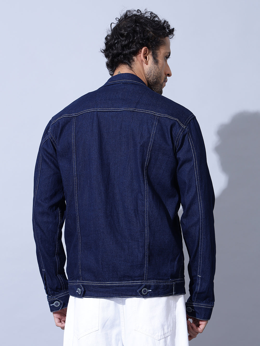 Indigo Double Box Pocket Dark Blue Denim Jacket-Back Side
