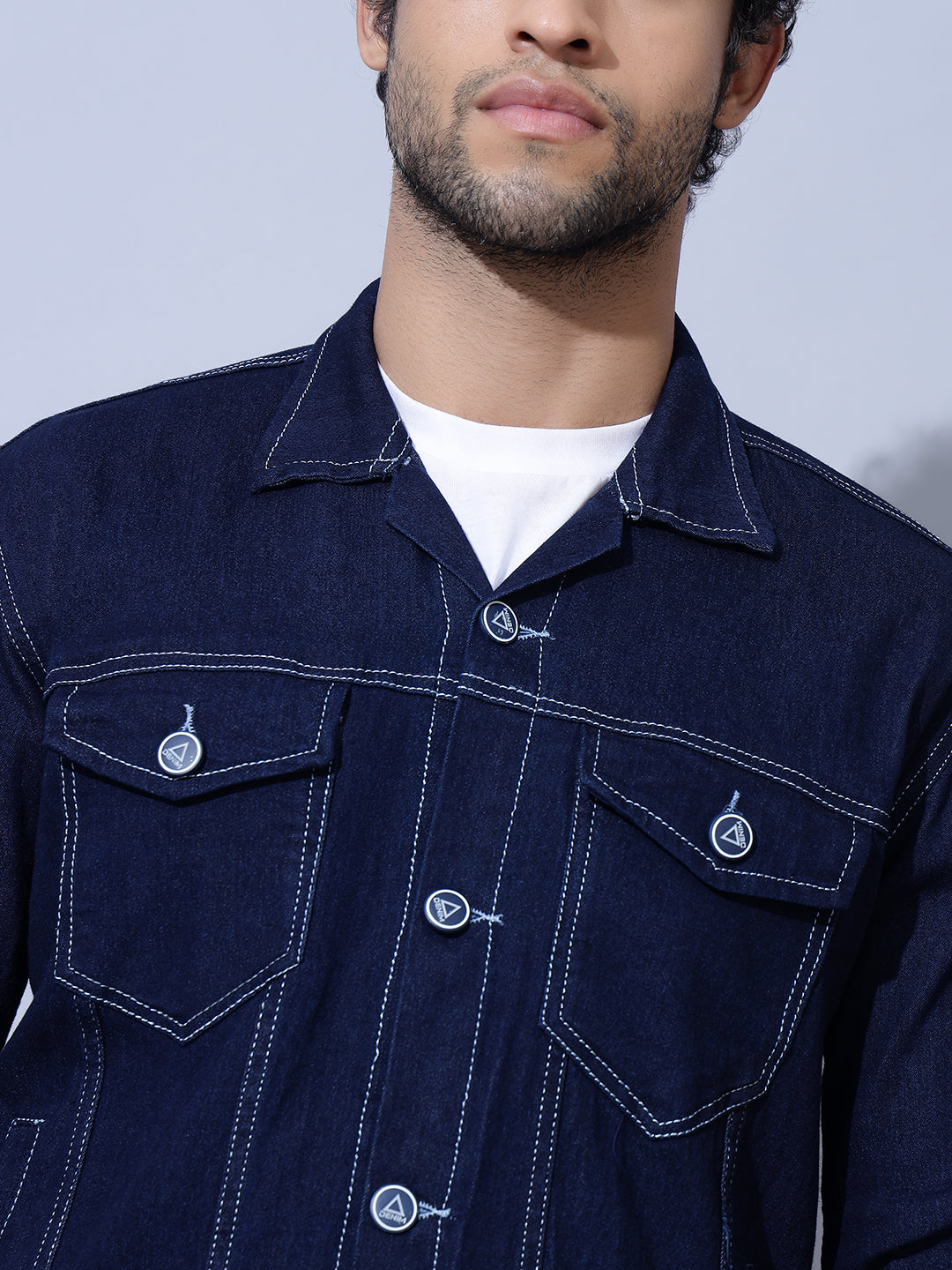 Indigo Double Pocket Dark Blue Denim Jacket-Closer