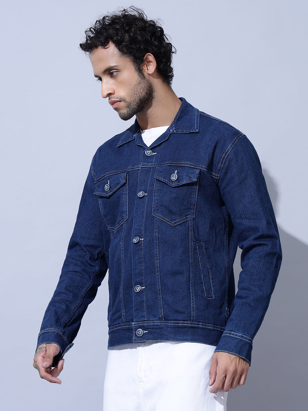 Indigo Double Pocket Blue Denim Jacket-Left Side