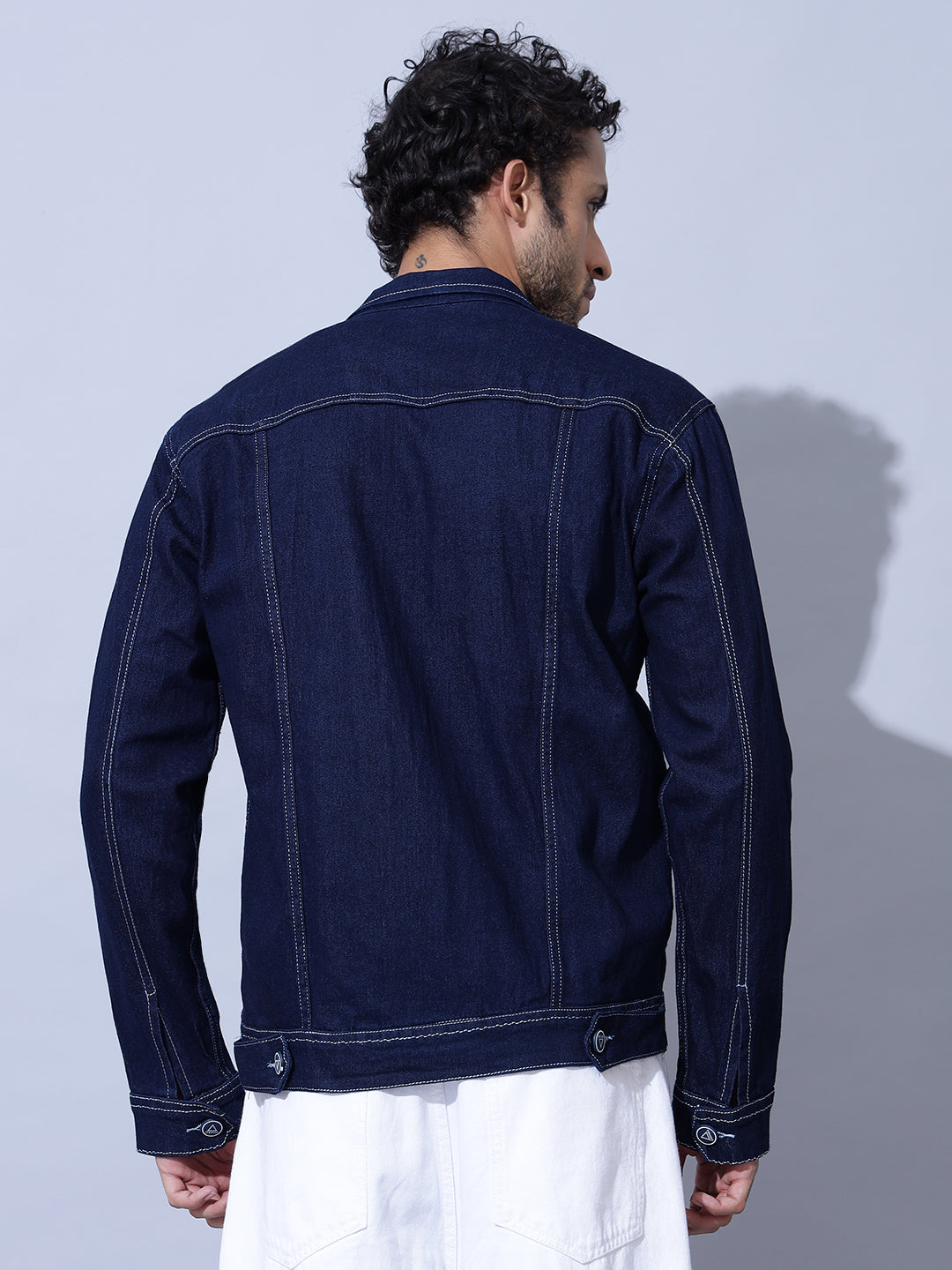Indigo Double Pocket Dark Blue Denim Jacket-Back Side