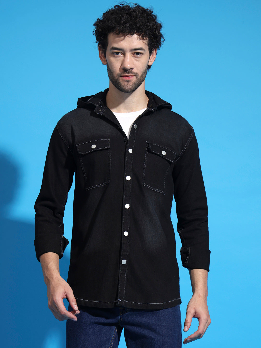 BLACK DENIM SHIRT-FRONT