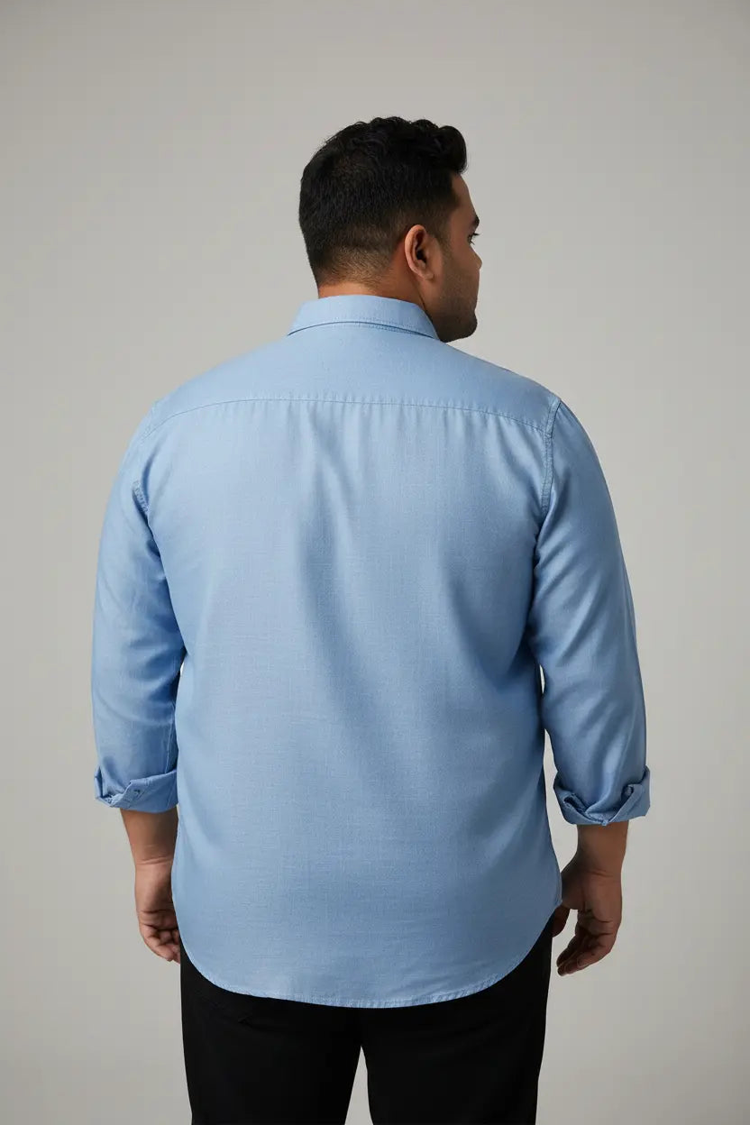 Men's Single Pocket Plus Size Light Blue Silk Denim Shirt
