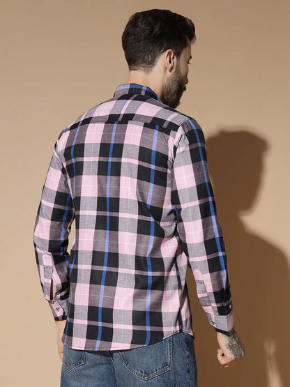 DOUBLE POCKET STYLISH PINK CHECK SHIRT