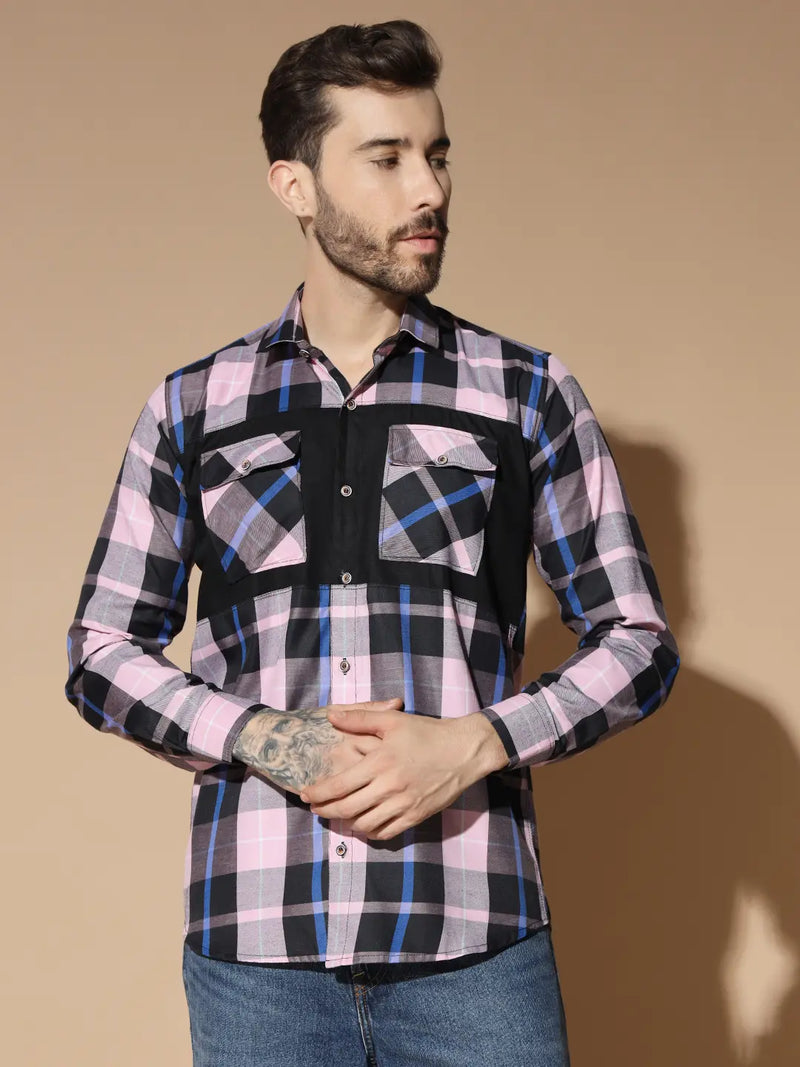 DOUBLE POCKET STYLISH PINK CHECK SHIRT