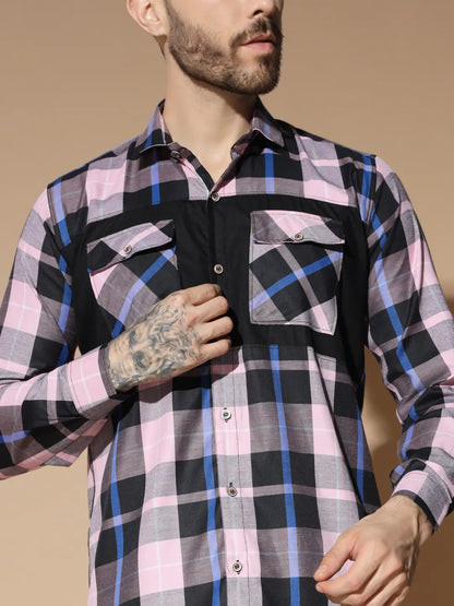 DOUBLE POCKET STYLISH PINK CHECK SHIRT