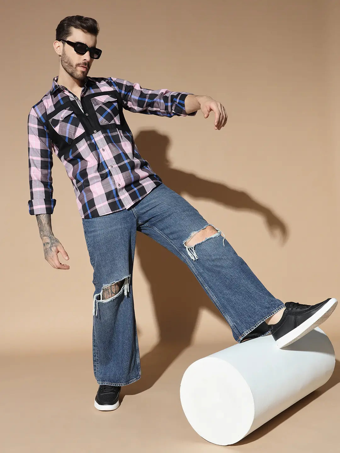 DOUBLE POCKET STYLISH PINK CHECK SHIRT