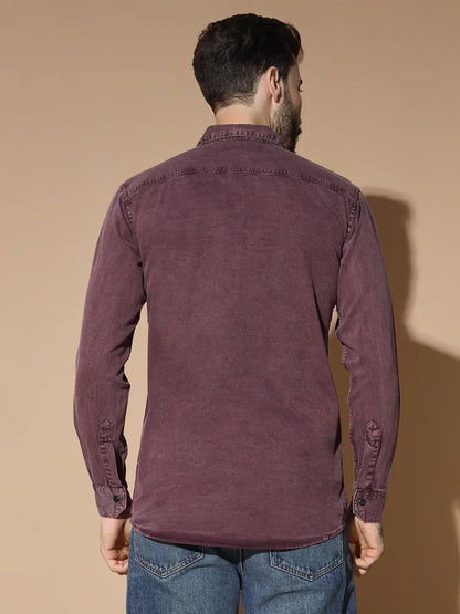DOUBLE BOX POCKET PRINTED COTTON RFD MEHROON SHIRT