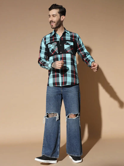 DOUBLE POCKET NEW STYLISH GREEN CHECK SHIRT