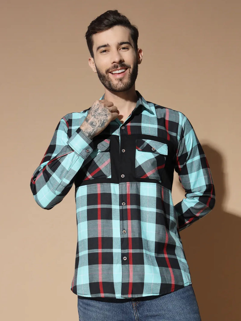 DOUBLE POCKET NEW STYLISH GREEN CHECK SHIRT