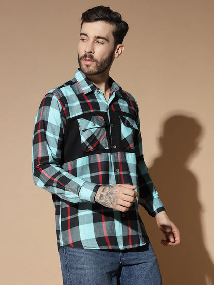 DOUBLE POCKET NEW STYLISH GREEN CHECK SHIRT