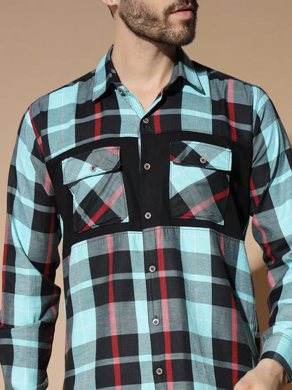 DOUBLE POCKET NEW STYLISH GREEN CHECK SHIRT
