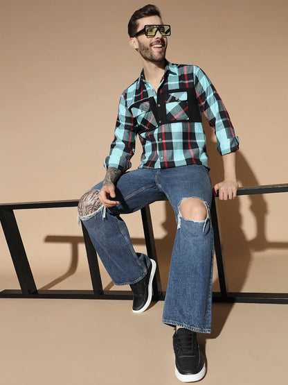 DOUBLE POCKET NEW STYLISH GREEN CHECK SHIRT